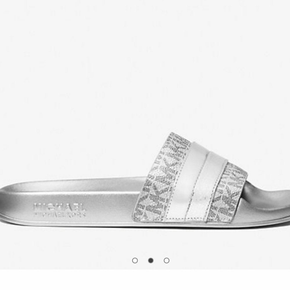 Michael Kors Metallic Silver Brandy Slides NWB - Picture 14 of 14